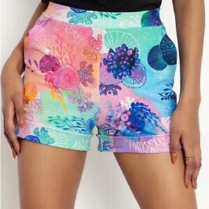 BlackMilk Floral Coral Rainbow Cuffed Shorts NWT